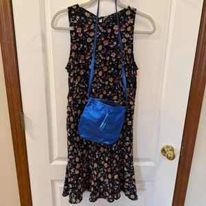 SET! J.Crew Mercantile NWT! Navy Floral Dress W/SAS Royal Shimmer Leather Purse